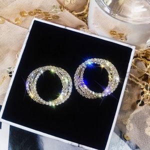 Gold Tone Rhinestone Circle Earrings